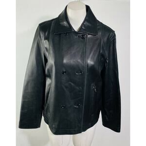 Express Womens Leather Jacket‎ Black Buttons Zipper Pockets Coat Sz Small